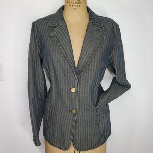 NY Jeans Size XL Blazer Jacket Herringbone Striped Pockets Dark Blue Denim NY&Co